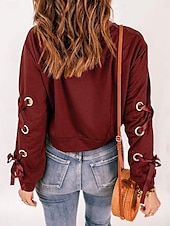 preiswerte Texturierte Kapuzenpullover &amp; Sweatshirts-Damen Pullover warm Mode einfarbig Rundhals Langarm Wein grau Herbst Winter