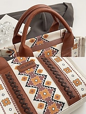 olcso Kézitáskák és bevásárlótáskák-női boho etnikai mintás táska – vintage ihletésű vászon kézitáska bőr díszítéssel, ideális alkalmi kirándulásokhoz és mindennapi használatra