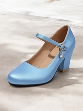 preiswerte Retro-Stil der 1950er Jahre-Hellblaue Mary Jane Pumps für Damen mit dekorativem Schnallenriemen und Blockabsatz – elegantes Schuhwerk für Partys und formelle Anlässe