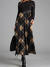 abordables Robe pull-robe décontractée pour femme imprimé graphique col en V robe maxi élégante décontractée fête rendez-vous manches longues automne hiver