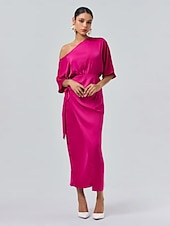 cheap Party Dress-Satin Knotted Wrap Drop Shoulder Maxi Dress
