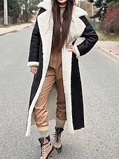 preiswerte Felle &amp; Leder-Damen Fleecejacke Teddy-Mantel warm halten Atmungsaktiv Tasche Innenfutter aus Fleece Brautkleider schlicht Glatt Urlaub Strasse Freizeitskleidung Ausgehen Öffnung vorne Lang Umlegekragen Regular Fit