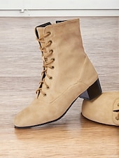 abordables Années 1950-bottes mi-mollet à lacets en daim marron clair pour femmes avec fermeture éclair latérale – chaussures décontractées vintage pour un usage quotidien