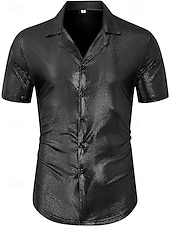 abordables Tops-Retro Vintage 1970s 1980s Shirt Disco Shiny Metallic Fancy Dress Men's Carnival Costume Halloween Carnival Mardi Gras Performance Party Club Adults' Shirt Spring &amp; Summer