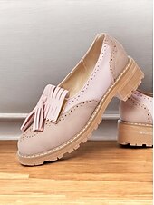 abordables Années 1950-mocassins à pampilles roses pour femmes avec détails brogue et semelle épaisse – chaussures décontractées de style vintage pour un usage quotidien