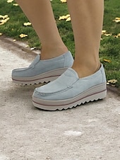 halpa Naisten mokkasiinit ja loaferit-Naisten rennot mokkanahkaiset lippaat, joissa on alustapohja – mukavat jokapäiväiset kengät liukumattomalla oteella