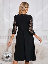 levne černé mini šaty-Dámské Černé šaty Midi šaty Krajka Elegantní Hranatý Dlouhý rukáv Černá Barva