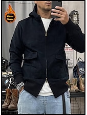 economico felpe con cappuccio da uomo di base-Per uomo Felpa con cappuccio Felpa con cappuccio tattica Nero Blu Cachi Grigio scuro Con cappuccio Liscio Sportivo Sport Abbigliamento di strada non-stampa Originale Essenziale Informale Inverno