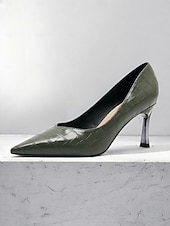 olcso Block Heels-női zöld krokodil dombornyomású műbőr pumpák tűsarkúval és hegyes orrral - elegáns és sokoldalú munkához vagy éjszakázáshoz