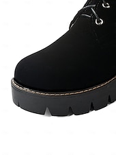 baratos Botas de neve e inverno-botas femininas de camurça sintética com cadarço até o joelho e punhos de pele sintética – calçados de inverno estilosos com sola grossa