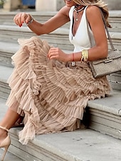billiga Enkla kjolar-dam lång kjol maxi kjolar lapptäcke enfärgad semesterfest vår, höst, vinter, sommar elegant mode svart rosa khaki