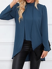preiswerte Elegante Oberteile-Damen Hemd Bluse Feste Farbe Basic Brautkleider schlicht Langarm Rollkragen Normale Oberteile Täglich Rüsche Schwarz Armeegrün Blau Herbst Winter