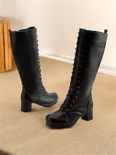 abordables Bottes à la mode-bottes à lacets vintage pour femmes – style rétro à talon épais pour le cosplay, le costume et la mode quotidienne