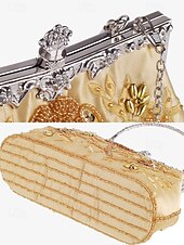 cheap Clutches &amp; Evening Bags-Women&#039;s Vintage Green Velvet Handbag with Beaded Floral Embroidery and Metal Frame – Elegant Evening Bag