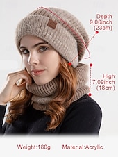 رخيصةأون قبعات نسائية-طقم قبعة ووشاح محبوك مريح وأنيق للنساء مع بطانة من الصوف وغطاء للأذن - دافئ ومريح لفصل الشتاء