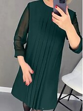 preiswerte Kleider für die Arbeit-Damen Vintage-Kleid Minikleid Patchwork Gerafft Elegant Ausgefallene Rundhalsausschnitt Langarm Schwarz Rote Grün Farbe