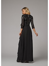 preiswerte SCHWARZ-A-Linie Abendkleid elegantes Kleid formell asymmetrisch Langarm Stehkragen Chiffon mit Federn Perlen Pailletten 2025