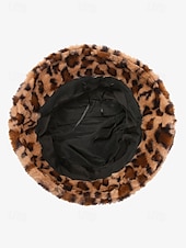 economico Cappelli da donna-Cappello da pescatore in pelliccia sintetica con stampa leopardata per donna: elegante accessorio invernale per look casual e alla moda