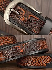 billiga Herrbälten-mäns läderbälte med graverad amerikansk örn och flaggdesign - västerländsk stil, slitstarkt vintagebälte för jeans eller fritidskläder
