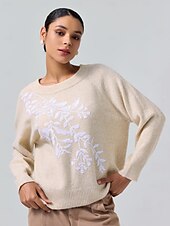 abordables pull pour femme-pull en laine mélangée brodé en tricot