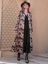 cheap Print Coats-Women&#039;s Maxi Dress Boho Dress Graphic Geometric Vintage Casual Daily Date Vacation Loose Long Sleeve Shirt Collar Dress Regular Fit Black Fall Winter S M L XL