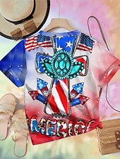 preiswerte Unabhängigkeitstag Top-Unabhängigkeitstag Damen Patriotic Fourth of July T-Shirt Täglich Lässig Kurzarm Blau Sommer Frühling