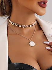 billiga Kvinnors halsband-elegant lagerhalsband med guldkedja - runt hänge &amp; chunky choker för kvinnor, perfekt för formella evenemang och fester