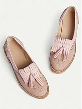 abordables Années 1950-mocassins à pampilles roses pour femmes avec détails brogue et semelle épaisse – chaussures décontractées de style vintage pour un usage quotidien