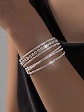 baratos Pulseira Feminina-pulseira de strass multicamadas feminina | elegante punho brilhante para festas e casamentos