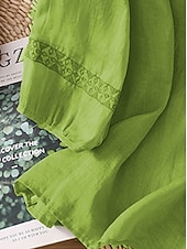 preiswerte Hemden-Damen Hemd Leinen-inspirierte Hemden Einfarbig Blumen Lässig Boho Dreiviertelarm Ellbogenärmel V Ausschnitt Normale Oberteile Urlaub Party Täglich Bestickt Gras-Grün Purpur Herbst Frühling &amp; Sommer