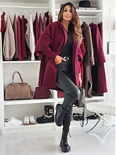economico Cappotti Trench-Per donna Cappotto Tenere al caldo Comodo Bottoni Elegante Tinta unica Casual / quotidiano Monopetto Bavero Standard Manica lunga Capispalla Nero Vino Cachi Inverno