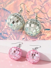 billige Øredobber for kvinner-kvinners retro rosa disco ball dingle øredobber – morsomme og glitrende statement smykker for fester og arrangementer