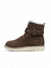 abordables Botas de nieve e invierno-Botas de nieve de invierno para mujer de color marrón con forro de piel sintética: botas cálidas y aislantes para exteriores con detalle de hebilla y suela antideslizante para clima frío