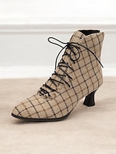 cheap Vintage Boots-Women&#039;s Burgundy Lace-Up Victorian Ankle Boots – Elegant Suede Heeled Footwear for Formal Occasions and Vintage Style