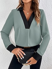 economico Top da Lavoro per Donne-Per donna Camicia Manica lunga A V Bianco Marrone Verde Primavera &amp; Autunno