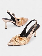 halpa Muodollinen-naisten metallikultaiset slingback kitten heel -kengät - tyylikkäät kierretty solmumuotoiset teräväkärkiset pumput ilta- ja juhlapukeutumiseen