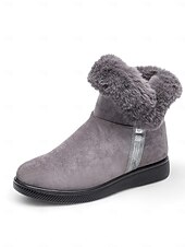 baratos Botas de neve e inverno-botins femininos de camurça bordô com punho de pele sintética e sola antiderrapante – calçados quentes de inverno para uso casual e ao ar livre