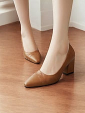olcso Block Heels-női barna sarokpumpák – hegyes orrú retro formális cipő elegáns varrással irodai és parti viselethez