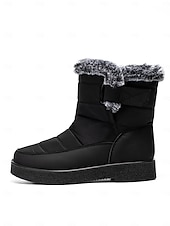 economico Stivali di neve e inverno-stivali da neve invernali impermeabili da donna - design trapuntato bordeaux con fodera in pelliccia sintetica e cinturini regolabili per il freddo all&#039;aperto