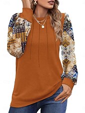 economico Top da Lavoro per Donne-Per donna Camicia Blusa Floreale Informale Manica lunga Girocollo Top regolari Giornaliero Collage Stampa Nero Marrone Autunno Inverno