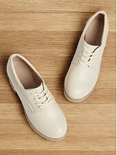 cheap Women&#039;s Oxfords-Women&#039;s Ivory Lace-Up Platform Oxford Shoes – Chunky Heels with Textured Soles for Casual and Office Wear