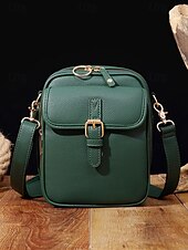 abordables Bolsos cruzados-Bolso bandolera vintage de piel sintética marrón para mujer con detalle de hebilla frontal: diseño compacto y elegante