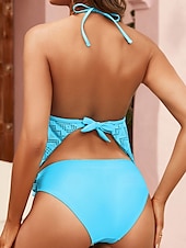 billiga Tankinis-Dam Badkläder Tankini 2 st Kalsonger Baddräkt Öppen rygg Hög midja Utklippt Semester Standkläder Ensfärgat V-hals Ärmlös Baddräkter