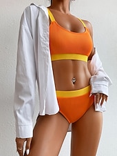 Χαμηλού Κόστους Σετ μπικίνι-Γυναικεία Μαγιό Μπικίνι 2 κομμάτι Προκλητικό Μαγιό Εξώπλατο Λεπτό Διακοπές Ρούχα παραλίας Συμπαγές Χρώμα Λαιμόκοψη U Αμάνικο Μαγιό