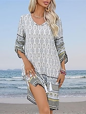 levne Boho šaty-Dámské Mini šaty Volnočasové šaty Boho šaty Na běžné nošení Denní Běžný Květinový 3/4 délka rukávu Do V Bílá Světlá růžová Námořnická modř Léto Jaro