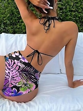 voordelige Bikinisets-Dames Zwemkleding Bikini 2 stuks Brutaal Zwempak Blote rug Uitknippen Slank Vakantie Strand Kleding Bloemig Halternek Mouwloos Badpakken
