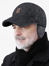 baratos Chapéus Masculinos-boné de beisebol de lã de inverno masculino com protetores de orelha – chapéu com padrão espinha de peixe quente e estiloso, disponível em cinza, cinza escuro e marrom, perfeito para atividades ao ar livre em climas frios