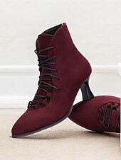cheap Vintage Boots-Women&#039;s Burgundy Lace-Up Victorian Ankle Boots – Elegant Suede Heeled Footwear for Formal Occasions and Vintage Style