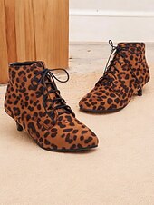 baratos década de 1950-bota de cano curto com estampa de leopardo verde e salto gatinho – sapatos chiques estilo retrô para mulheres
