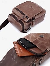 economico Borselli da uomo-borsa a tracolla vintage in pelle marrone per uomo – borsa a tracolla compatta con scomparti con cerniera e tracolla regolabile per l&#039;uso quotidiano